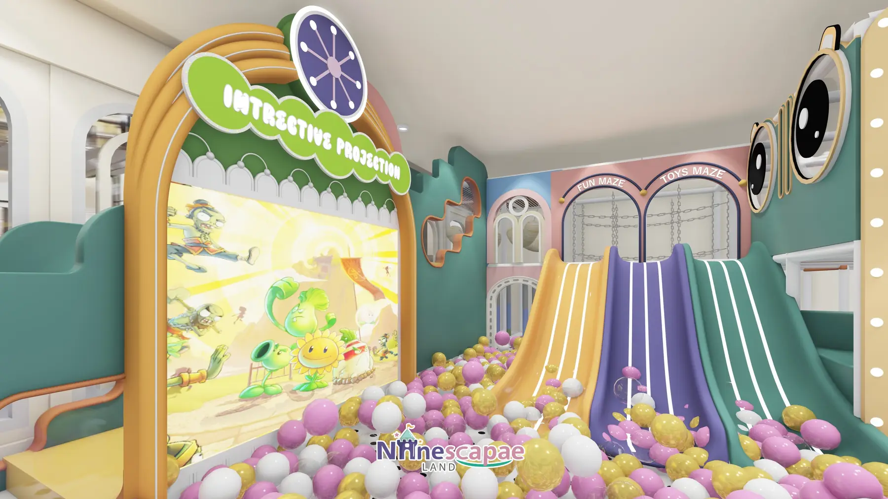 790㎡ Indoor Playground Project in Moldova indoor playground Moldova 3 Moldova - Three rainbow racing slides at the maze arch