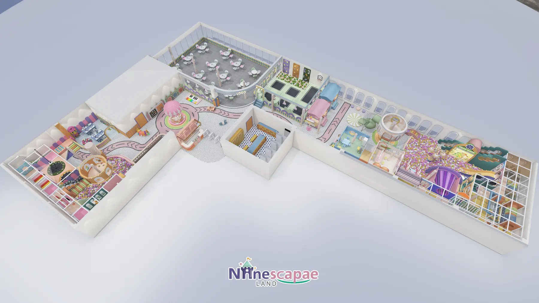 790㎡ Indoor Playground Project in Moldova indoor playground Moldova 14 Moldova 790sqm playground - aerial view from the second angle over ball pool and cafe