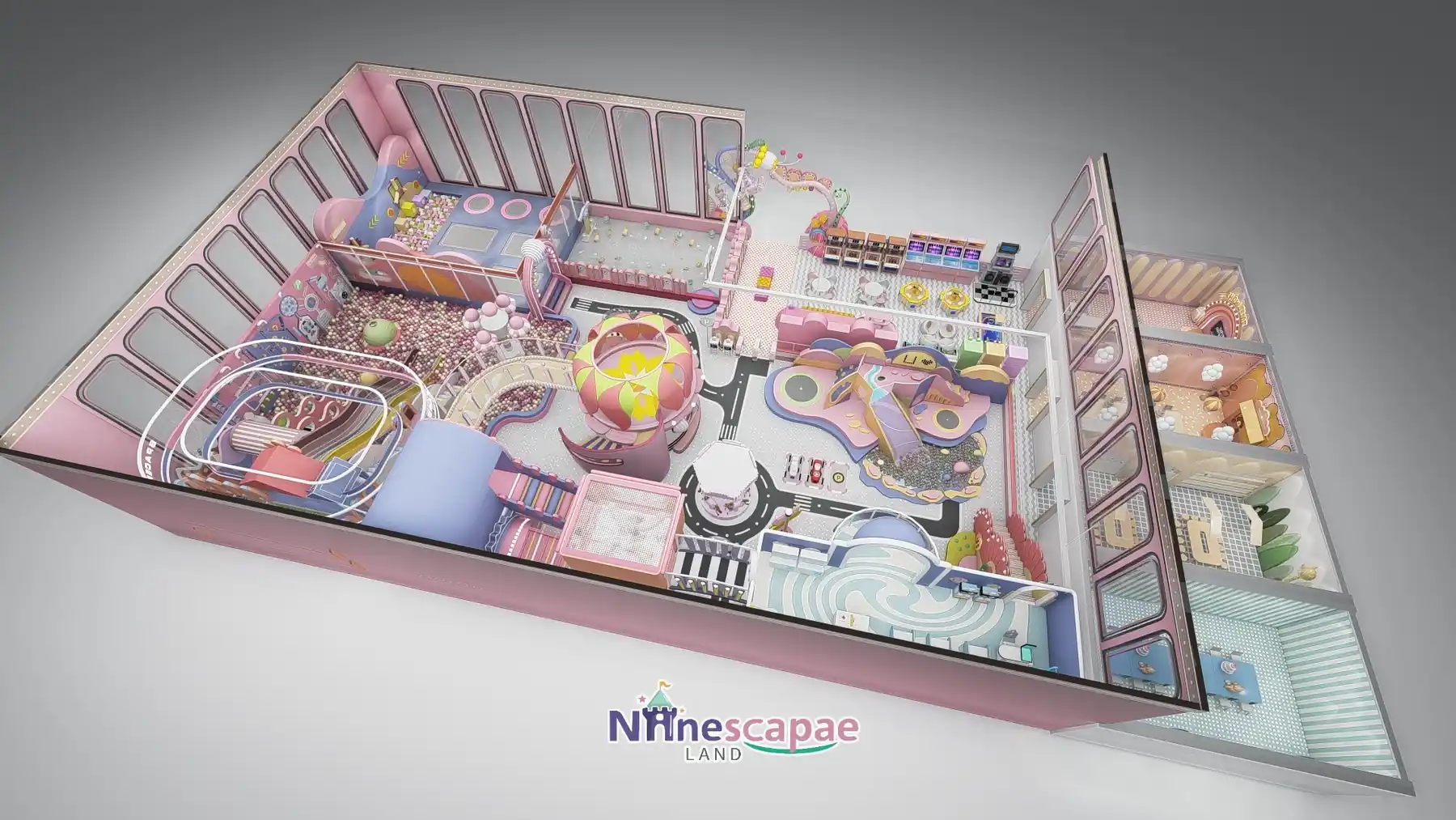 800㎡ Indoor Playground Project in Chile indoor playground Chile 12 Chile 800sqm indoor playground - overall aerial view of the SPACEPORT slide complex and role-play town