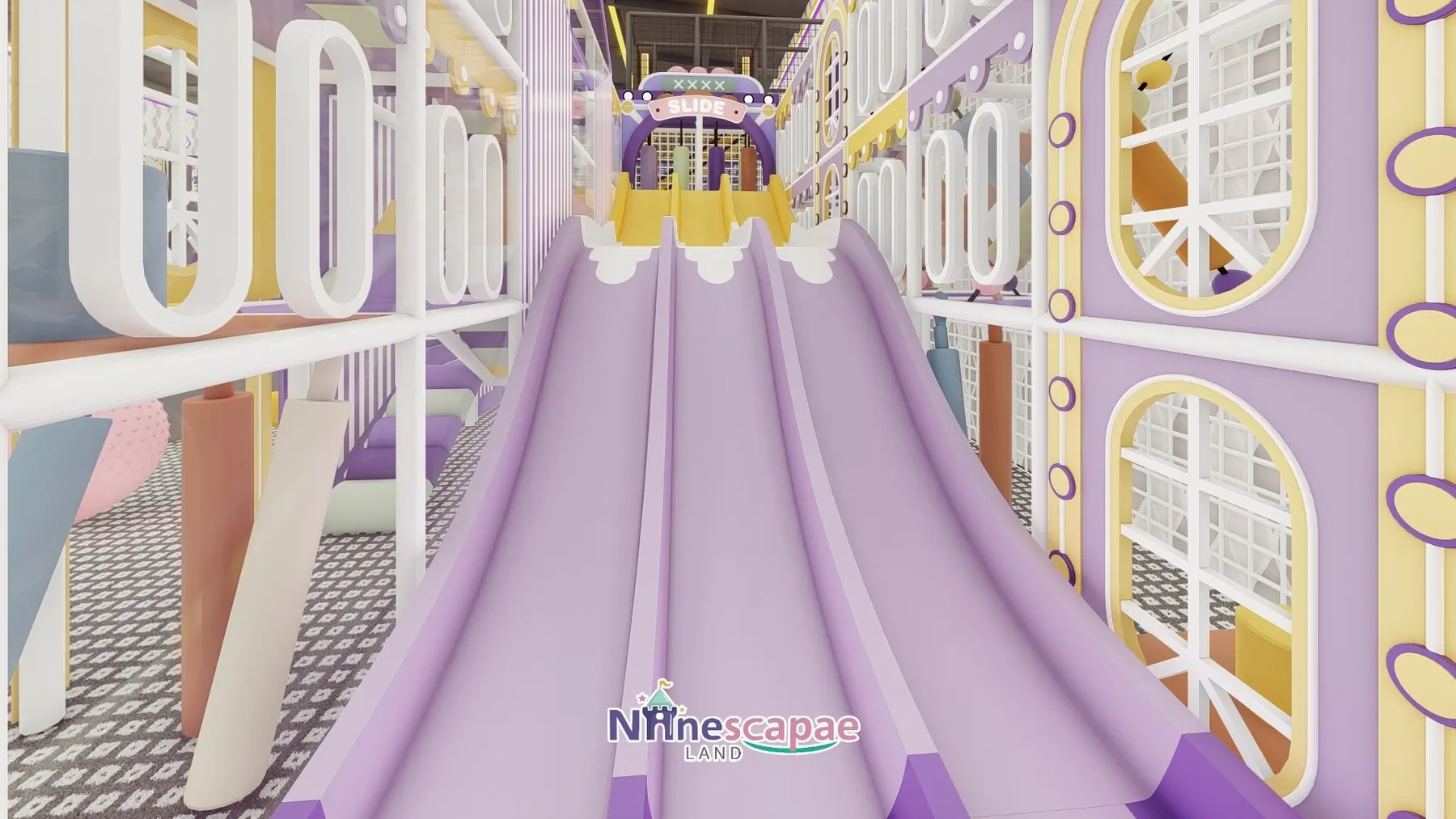 800㎡ Indoor Adventure Park in Portugal adventure park Portugal 6 Portugal - Three purple racing slides into the ball pool