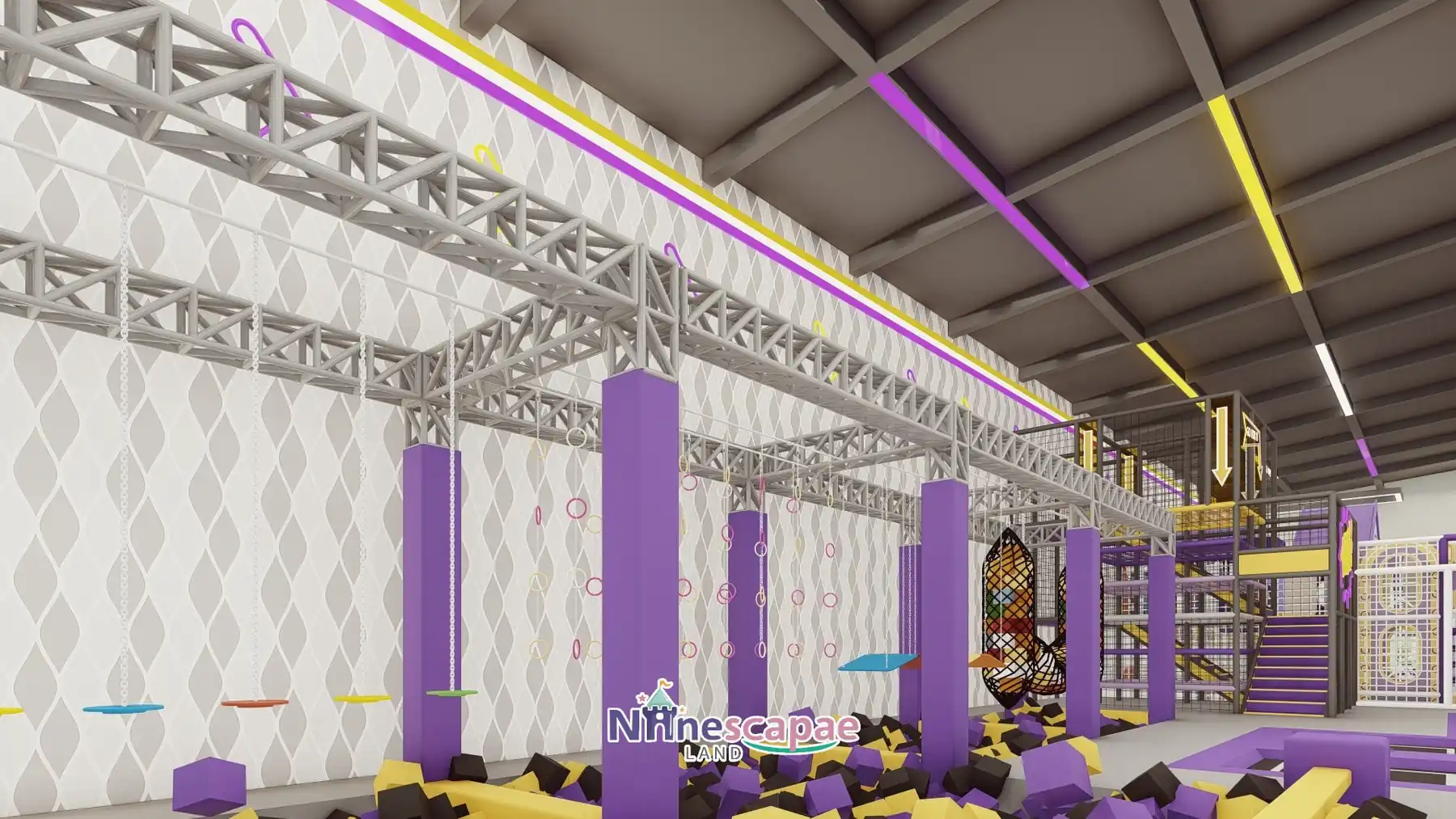 800㎡ Indoor Adventure Park in Portugal adventure park Portugal 4 Portugal - Ninja elements under the steel trusses