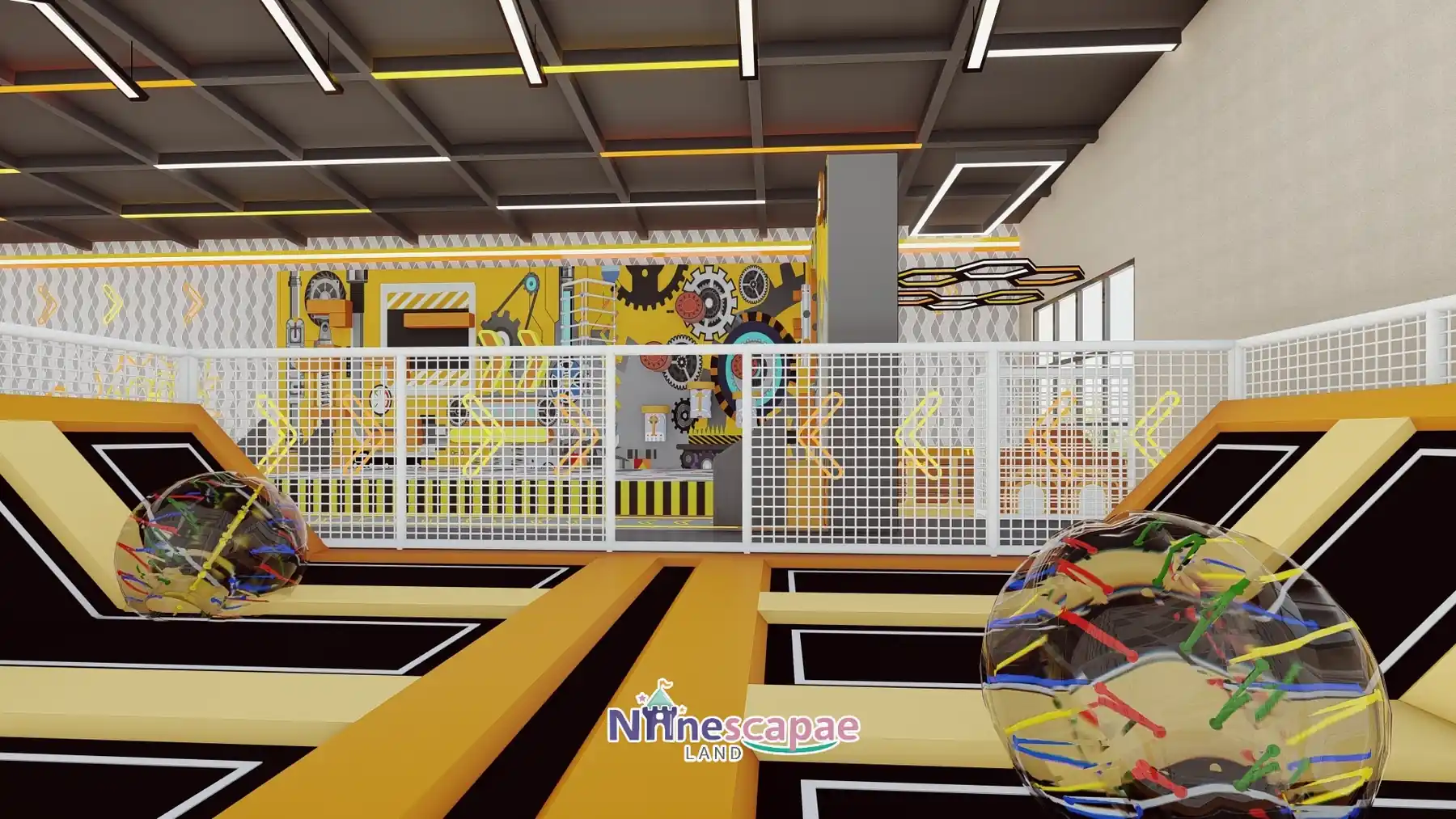 Portugal 800sqm sports arena - view from the platform over the trampoline court