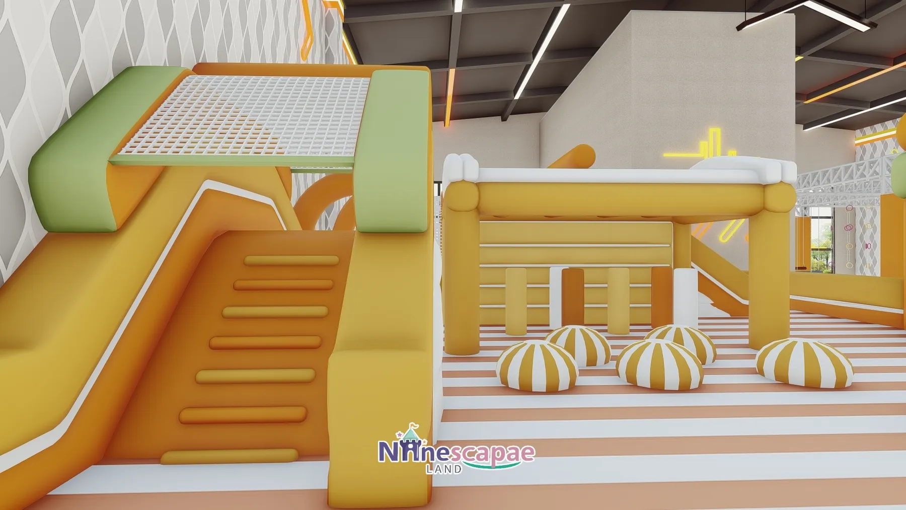 Portugal - Toddler soft-play strip with striped flooring