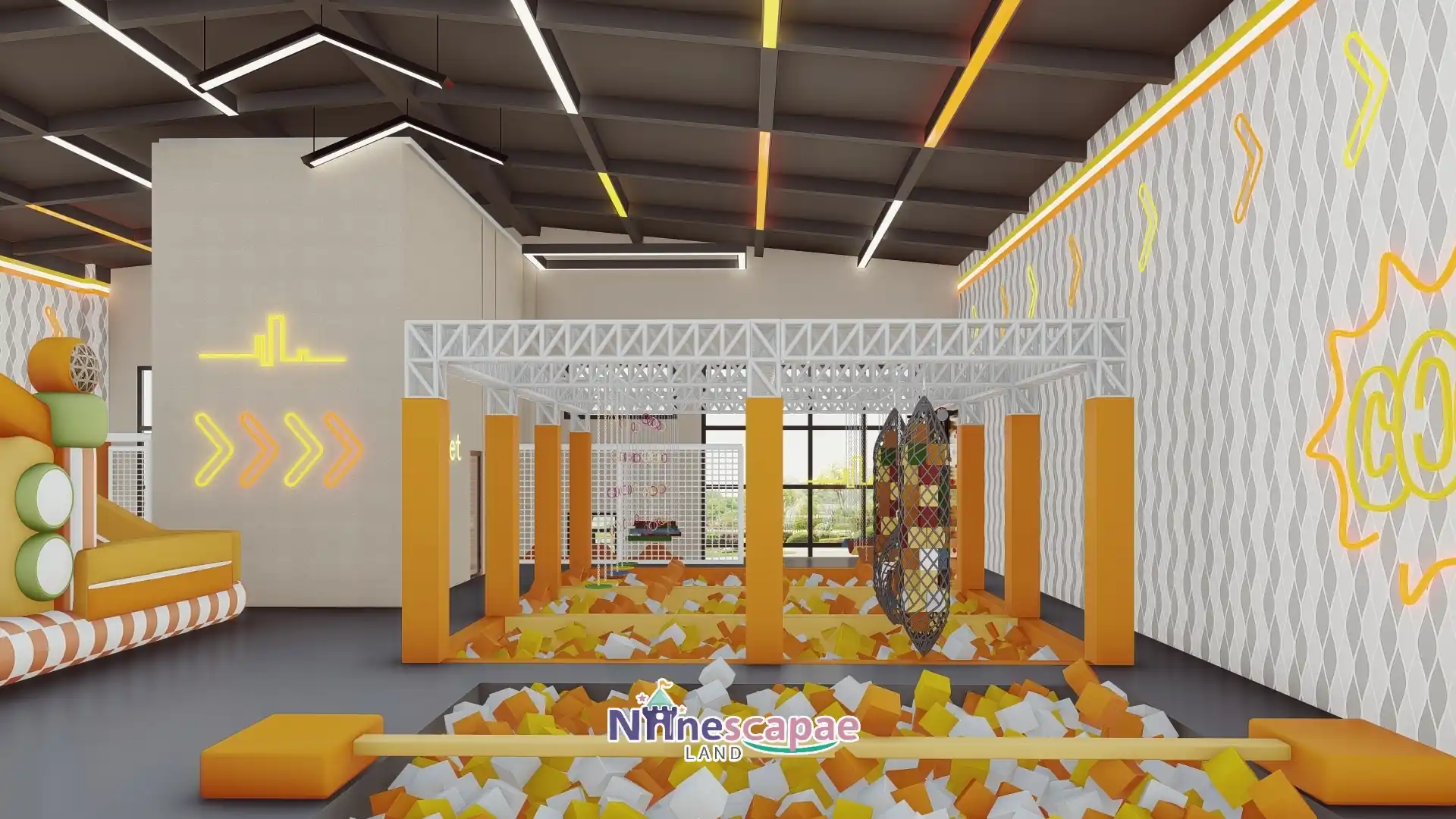 Stand-alone foam pit added beside an existing trampoline court