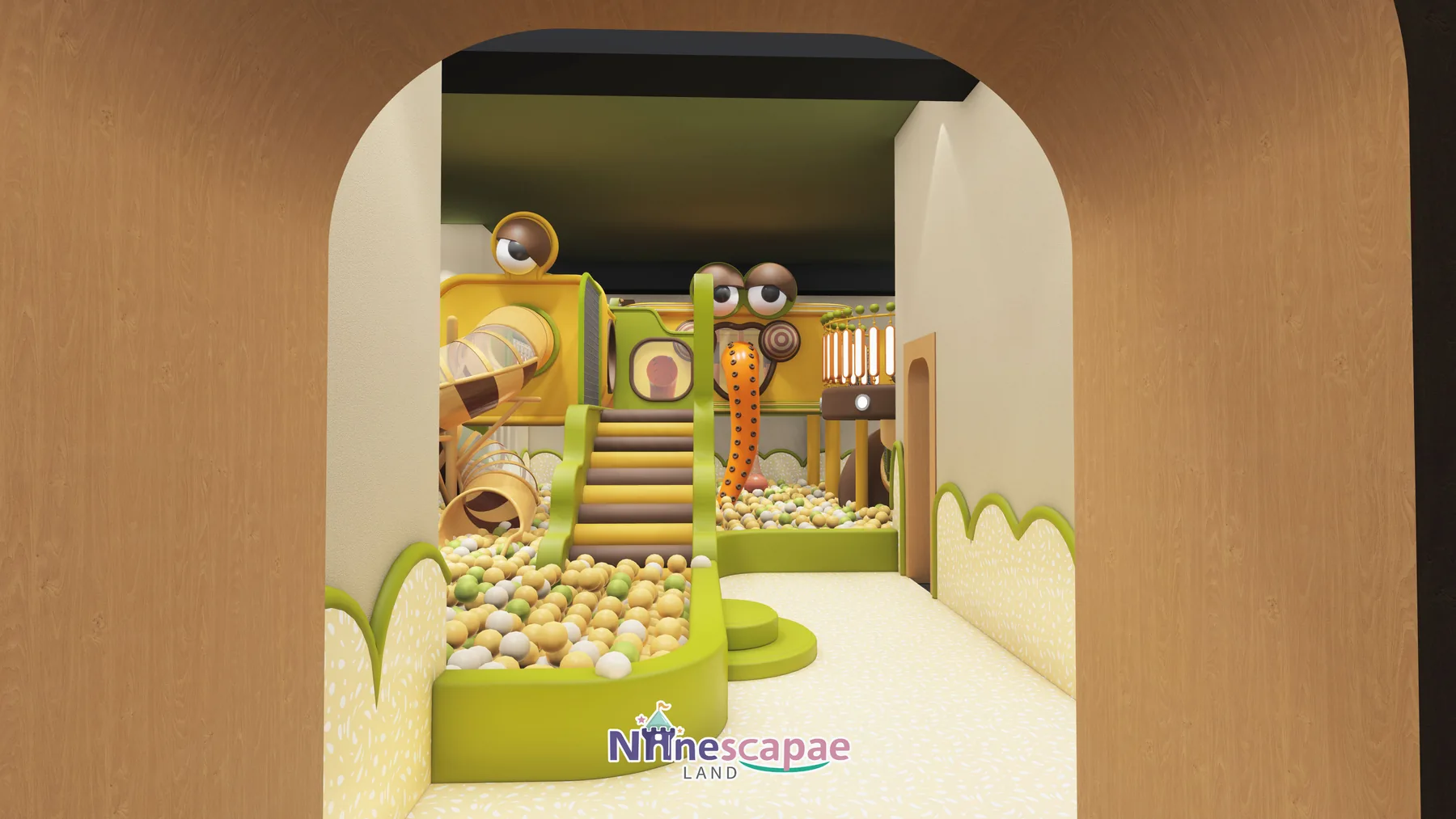 China (Shenyang) - Entrance arch looking across the ball pool to the slide tower