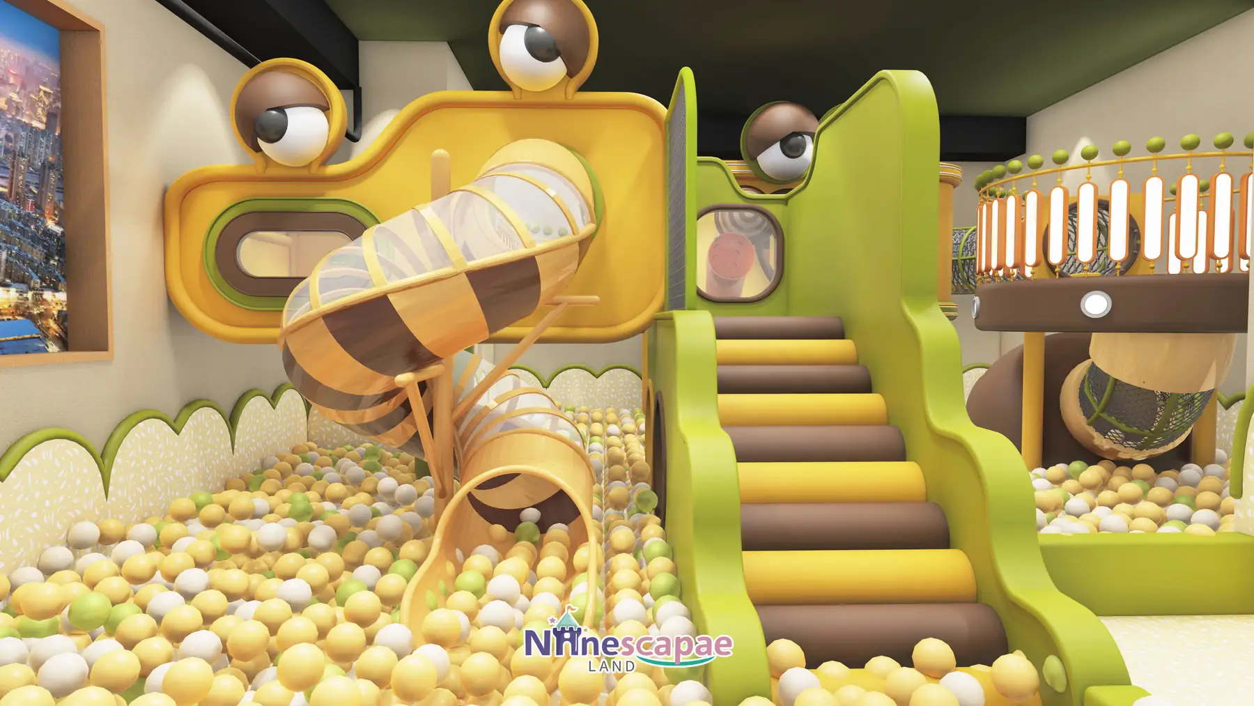 China (Shenyang) - Caterpillar slide tower and the striped translucent tube slide
