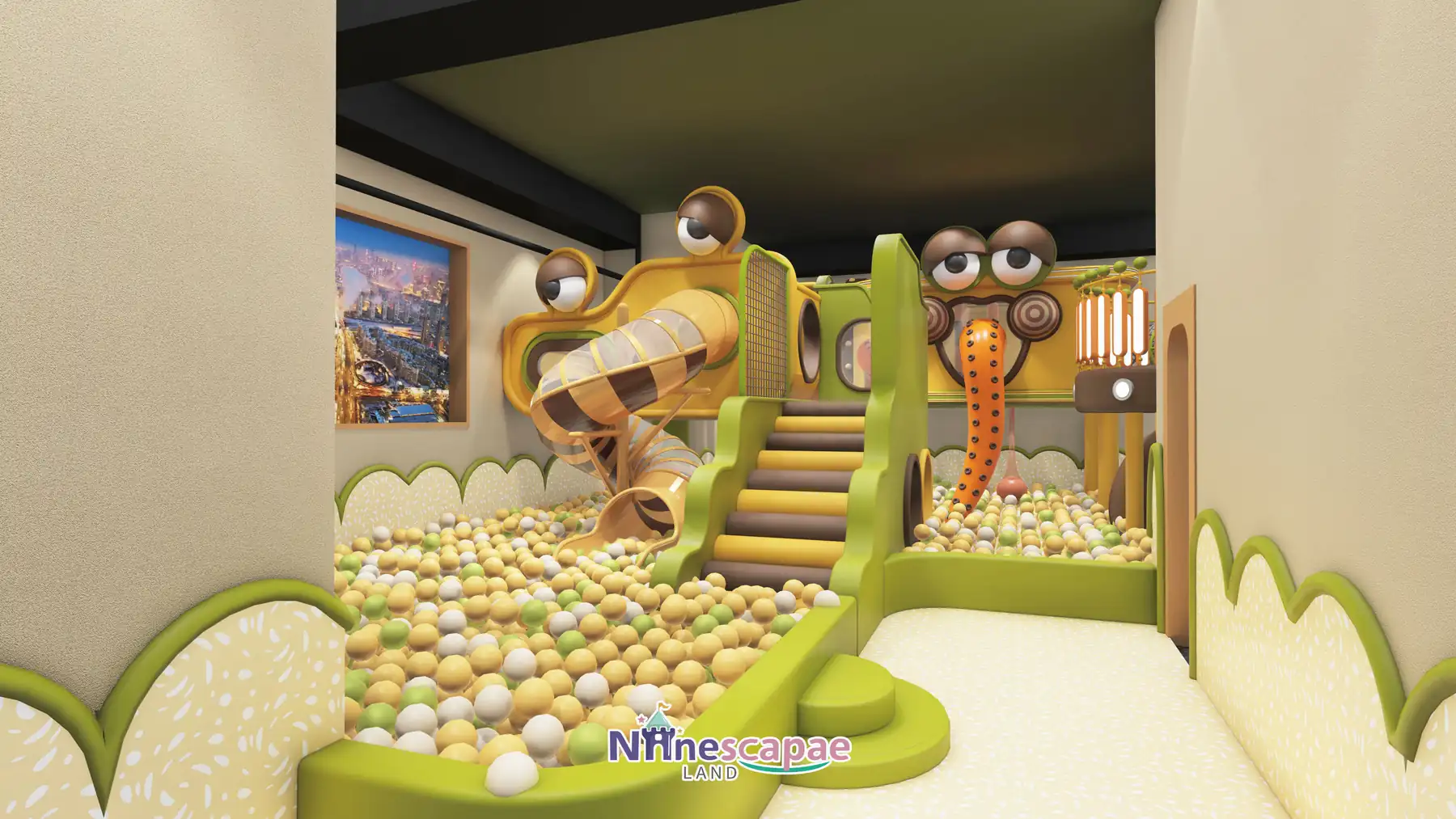 China (Shenyang) - Full room view from the entrance side - ball pool and slide tower