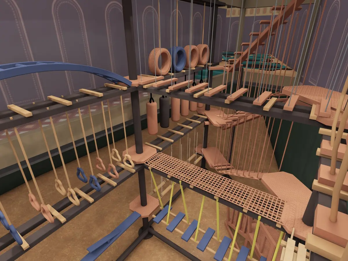 Indoor ropes course and adventure obstacles 3D design for Lebanon client