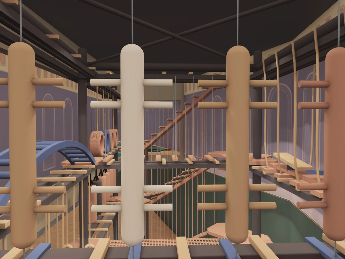 Custom indoor ropes course 3D design for a turnkey FEC project
