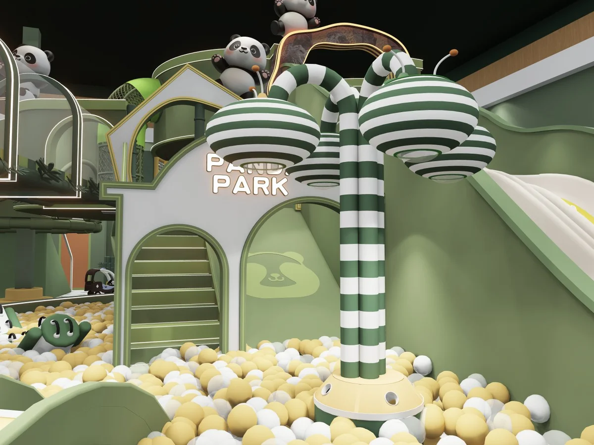 Forest and panda themed indoor soft play playground 3D design for US client